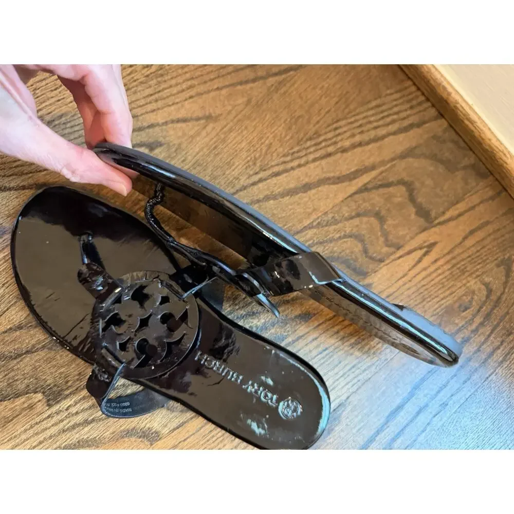 Tory Burch Miller Thong Sandal Women's Sz 7.5 Black patent Leather